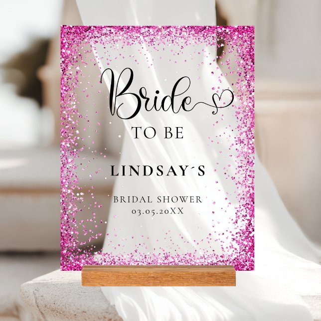 Señal Acrílica BRIDE TO BE! Pink Glitter Bridal Shower  (BRIDE TO BE! Pink Glitter Bridal Shower Acrylic Sign)