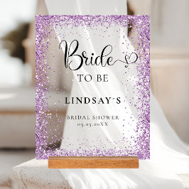 Señal Acrílica BRIDE TO BE! Purple Glitter Bridal Shower 