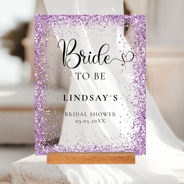 Señal Acrílica BRIDE TO BE! Purple Glitter Bridal Shower  (BRIDE TO BE! Pink Glitter Bridal Shower Acrylic Sign)