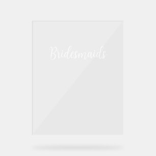 Señal Acrílica Bridesmaids Boda simple Tipografía blanca Textos