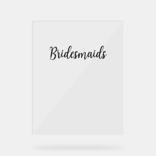 Señal Acrílica Bridesmaids Boda simple Tipografía negra Textos