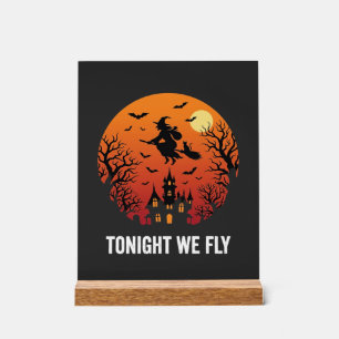 Señal Acrílica Bruja de Halloween volando en la noche Diseño gráf