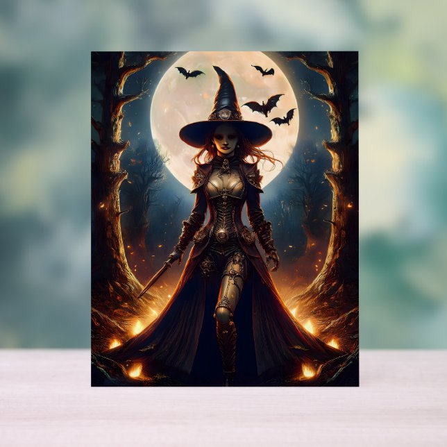 Señal Acrílica Bruja del bosque steampunk de Halloween (Neutral )