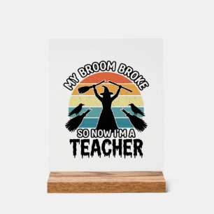 Señal Acrílica Bruja Divertida Maestra Escoba Rota Diseño de Hall