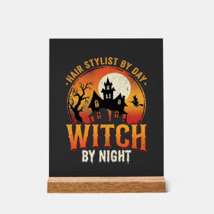Señal Acrílica Bruja Estilista de Pelo Diseño Vintage de Hallowee