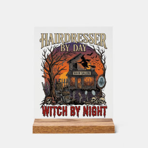 Señal Acrílica Bruja Noche Salón Halloween Día Peluquero Calavera