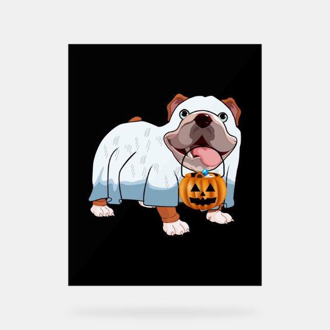 Señal Acrílica Bulldog fantasma Perro de Halloween (Anverso)