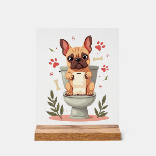 Señal Acrílica Bulldog Francés Enfadado Vintage Sosteniendo Papel