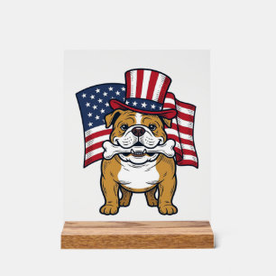 Señal Acrílica Bulldog Patriótico Con Diseño De Vector De Bandera