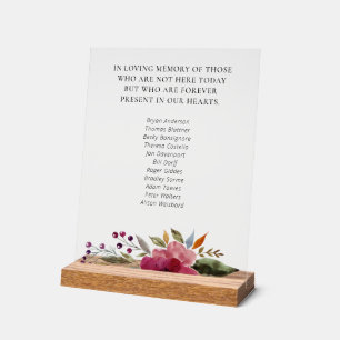Señal Acrílica Burgundy Floral Class Reunion Memorial Names