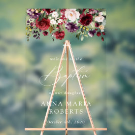 Señal Acrílica Burgundy Flowers, Pink Flowers, Baptism Welcome