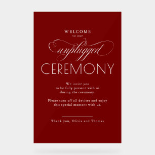 Señal Acrílica Burgundy Rojo Moderno Letra Ceremonia Desconectada