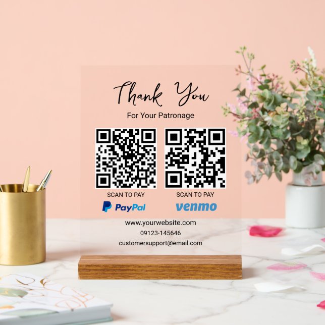 Señal Acrílica Buscar para pagar código QR | Pago Venmo Paypal (Boda)