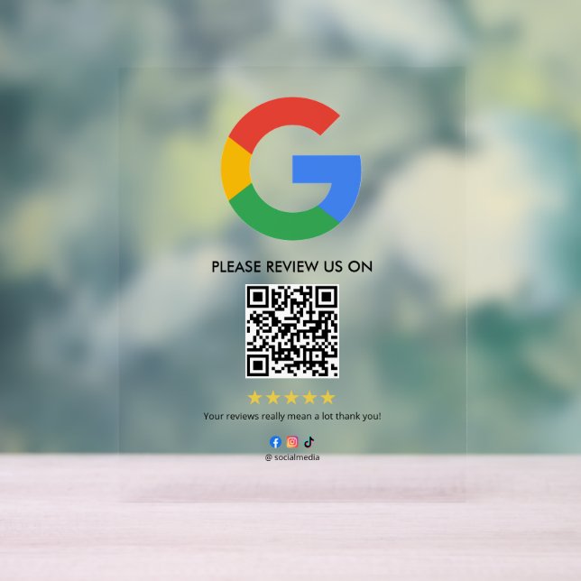 Señal Acrílica Business Google Review Tabletop Sign l QR Code (Neutral )
