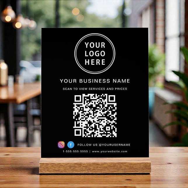 Señal Acrílica Business Logo QR Code Black (Business QR Code and Logo Black Acrylic Sign)