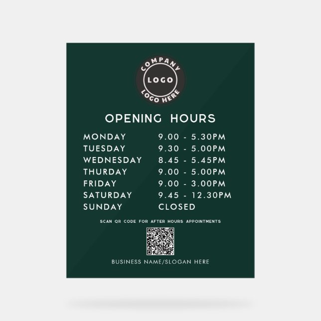 Señal Acrílica Business QR Code Logo Modern Opening Hours (Anverso)