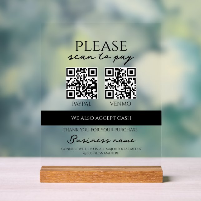 Señal Acrílica Business Scan to Pay Personalized QR Code (Neutral )