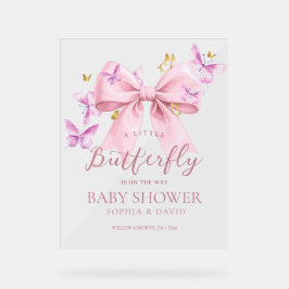 Señal Acrílica Butterfly Pink Bow Baby Shower Welcome Sign