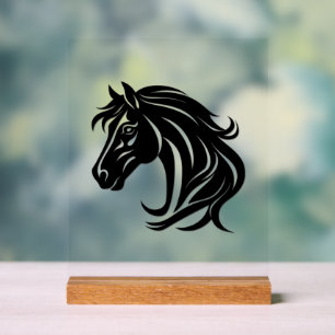 Señal Acrílica Cabeza de caballo negro magnífico