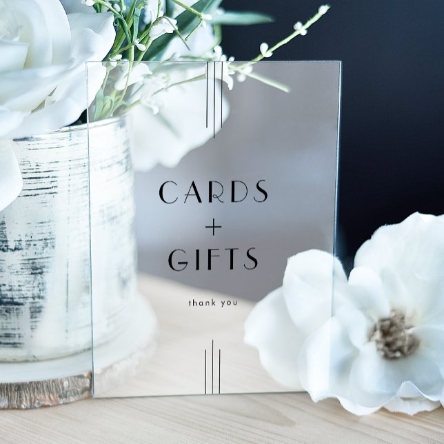 Señal Acrílica CADA Boda de Tarjetas y Regalos Negros Art Deco (EVERLY Art Deco Black Cards and Gifts Wedding Acrylic Sign)