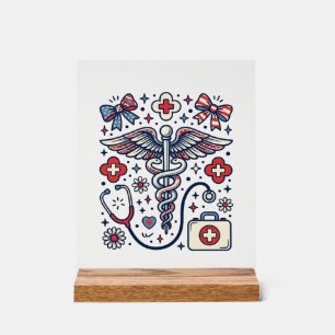 Señal Acrílica Caduceo Médico Vintage Patriótico Vector De Enferm