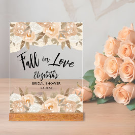 Señal Acrílica Caer en el amor Flores de Melocotón Ducha Bridal