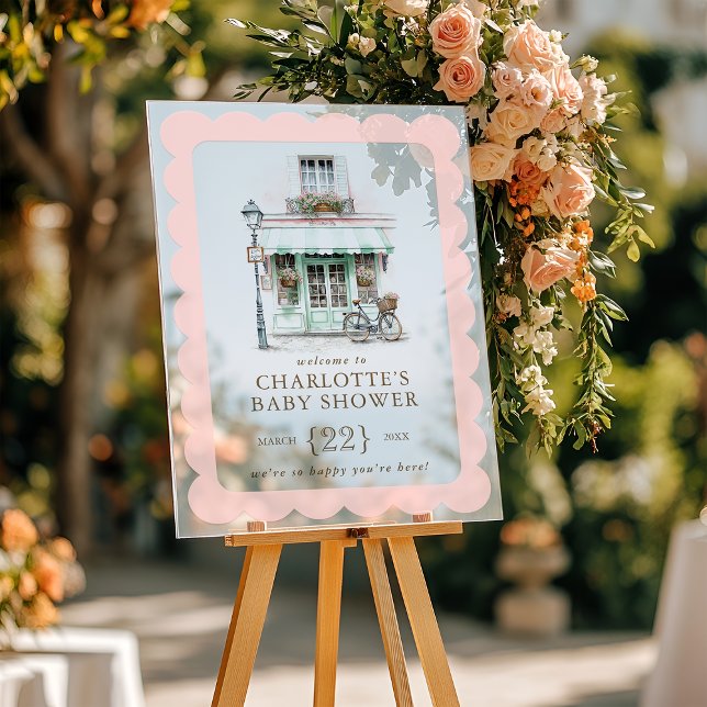 Señal Acrílica Café Bébé Paris Tema Baby Shower Bienvenida (Café Bébé Paris Themed Baby Shower Welcome Acrylic Sign)