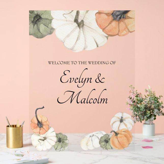 Señal Acrílica Caída Rustica Otoño Blanco, Naranja Boda de calaba (Boda)
