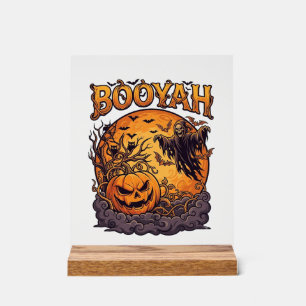 Señal Acrílica Calabaza de Halloween Booyah Segador Naranja Luna_