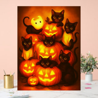 Señal Acrílica Calabaza de Halloween brillante con gato negro lin