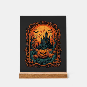 Señal Acrílica Calabaza de Halloween Casa Embrujada Luna Llena Mu