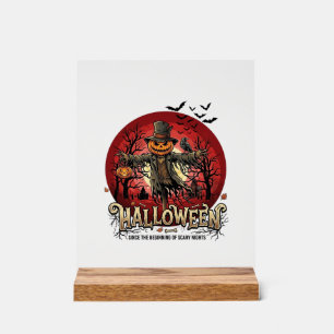 Señal Acrílica Calabaza de Halloween Espantapájaros Cuervo Murcié