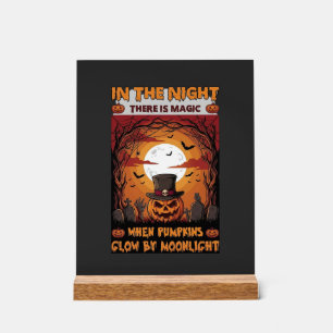 Señal Acrílica Calabaza de Halloween Nocturna Sombrero de Copa Mu