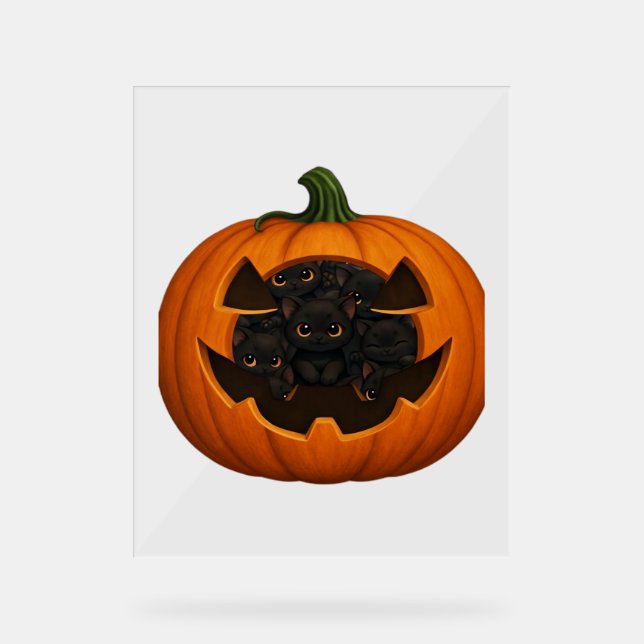 Señal Acrílica Calabaza llena de gatitos - Halloween de felino ne (Anverso)