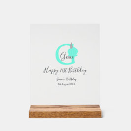 Señal Acrílica Calabaza verde otoño cumpleaños 21ª gris pastel