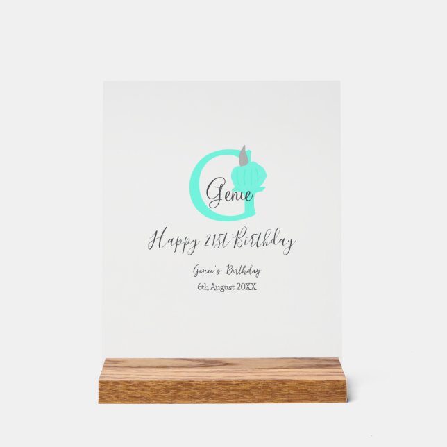 Señal Acrílica Calabaza verde otoño cumpleaños 21ª gris pastel (Anverso)