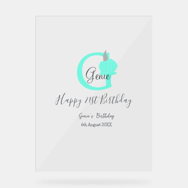 Señal Acrílica Calabaza verde otoño cumpleaños 21ª gris pastel (Anverso)