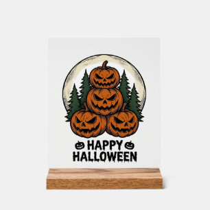 Señal Acrílica Calabaza Vintage Halloween Jack O Linterna Bosque