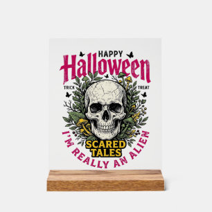 Señal Acrílica Calavera Alienigena Gráfica Vintage de Halloween p