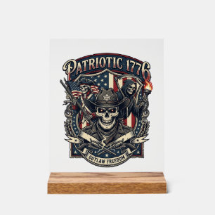 Señal Acrílica Calavera Patriota Fuera de la Ley Sheriff Patriota