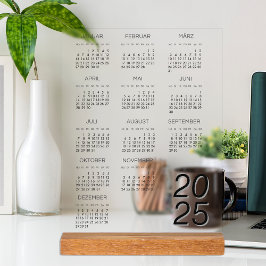 Señal Acrílica Calendario Kalender Deutsch 2025 Año completo