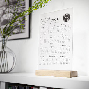 Señal Acrílica Calendario moderno del logotipo empresarial 2026
