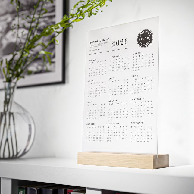 Señal Acrílica Calendario moderno del logotipo empresarial 2026 (Business Logo 2026 Calendar Modern Acrylic Sign)