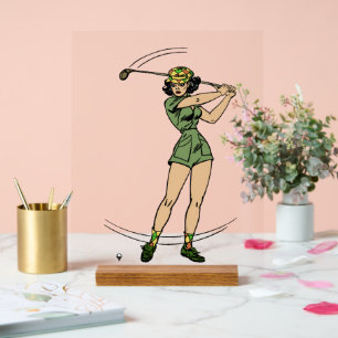 Señal Acrílica Calentamiento para el Golf Lady Golfer