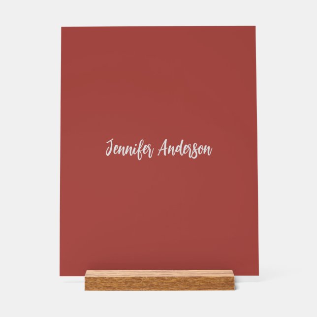 Señal Acrílica Caligrafía Elegante Rojo de ladrillo personalizado (Anverso)