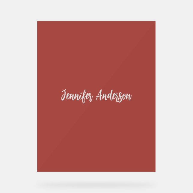 Señal Acrílica Caligrafía Elegante Rojo de ladrillo personalizado (Anverso)