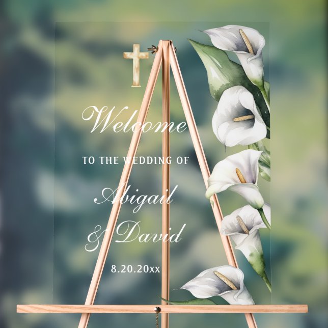 Señal Acrílica Calla Lilies Wedding Welcome (Neutral )