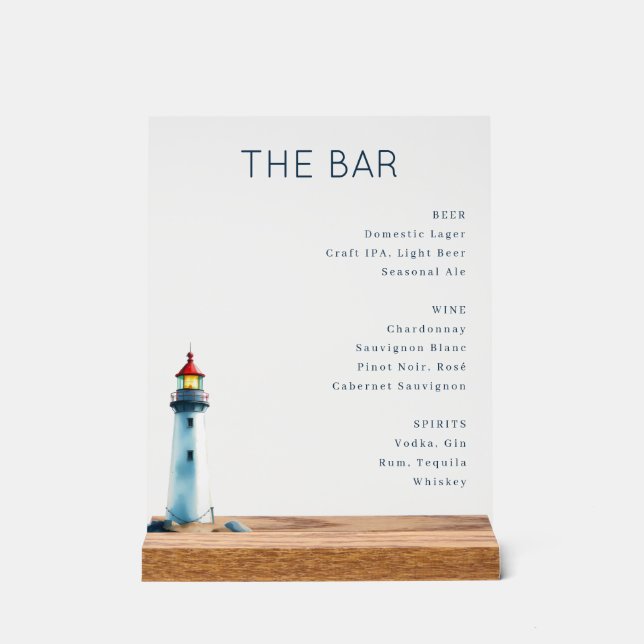 Señal Acrílica Calm Gray Minimalist Lighthouse Menu (Anverso)