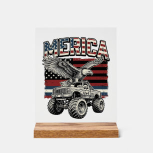 Señal Acrílica Camión Monstruo Águila de Merica Vintage Patriótic