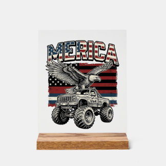 Señal Acrílica Camión Monstruo Águila de Merica Vintage Patriótic